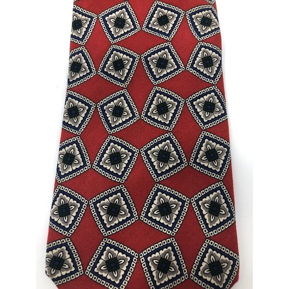 Jos A Bank Executive Collection Tie Red White Blue Geometric Floral Necktie Mens - Picture 2 of 4